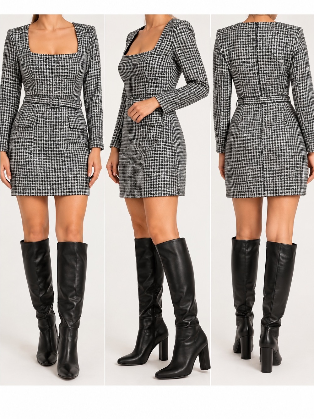 BCBG Black and White sparkle Square-Neck Mini Dress, Size 2, NWOT